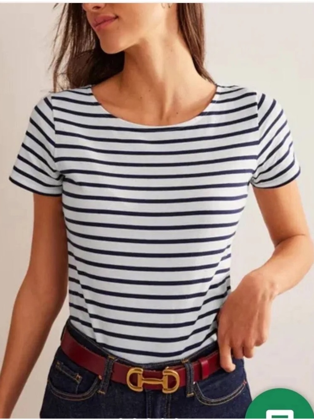 Boden Ella Breton Short-Sleeve Crewneck Tee - White and Black